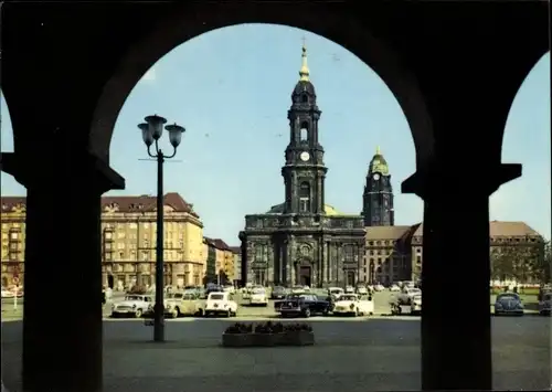 Ak Dresden Altstadt, Arkaden am Altmarkt, Kreuzkirche, Neues Rathaus