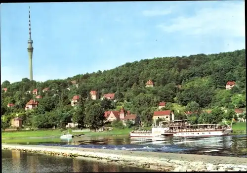 Ak Dresden Wachwitz, Elbansicht, Weiße Flotte, Fernsehturm