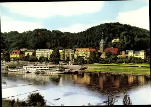 Ak Bad Schandau Sächsische Schweiz, Elbe, Dampfer, Kirche