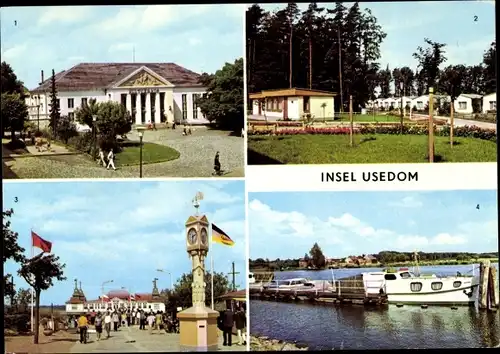 Ak Insel Usedom, Heringsdorf Kulturhaus, Damerow Ferienkomplex Forst, Seebad Ahlbeck, Hafen