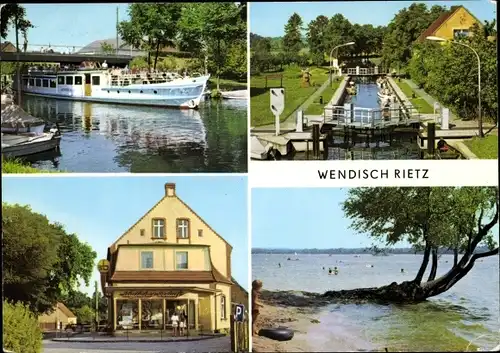 Ak Wendisch Rietz in der Mark, Schwarzhorn am Scharmützelsee, Schleuse, Haus, Strand