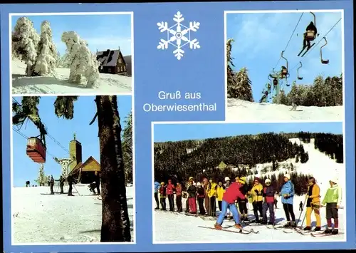 Ak Oberwiesenthal im Erzgebirge, Fichtelberg, Seilbahn, Skilift, Skifahrer