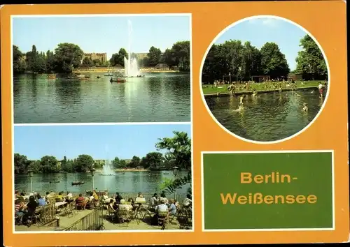 Ak Berlin Weißensee, Am Weißen See, Fontäne, Terrasse, Freibad