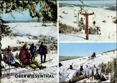 Ak Oberwiesenthal im Erzgebirge, Skifahrer, Skilift, Piste, Winter