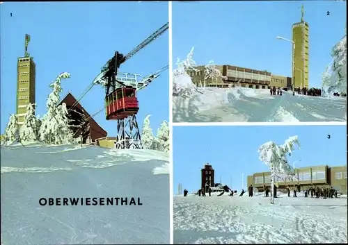 Ak Oberwiesenthal im Erzgebirge, Fichtelberg, Bergstation, Drahtseilbahn, Aussichtsturm, Wetterwarte