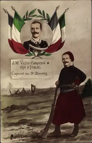 Ak König Viktor Emanuel von Italien, Portrait als Soldat, Gewehr