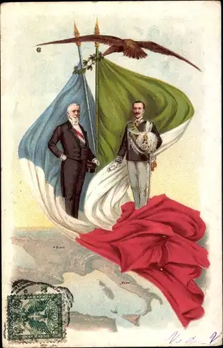Litho König Viktor Emanuel III. von Italien, Émile Loubet