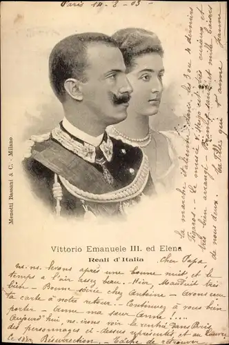 Litho König Viktor Emanuel III. von Italien, Königin Elena von Montenegro