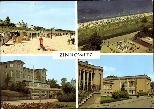 Ak Ostseebad Zinnowitz auf Usedom, Strand, Sportanlage, Kulturhaus, Haus Schmirgal