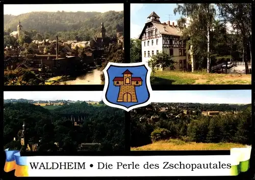 Ak Waldheim in Sachsen, Wappen, Zschopautal, Panorama, Teilansichten
