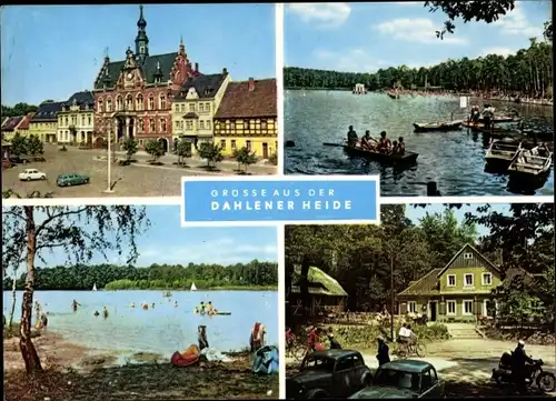 Ak Dahlen in Sachsen, Rathaus, Waldbad Schmannewitz, Dammühlenteich, Hospitalhütte