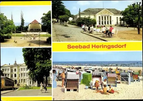 Ak Ostseebad Heringsdorf auf Usedom, Konzertplatz, Kulturhaus, Strand, FDGB-Erholungsheim Einheit