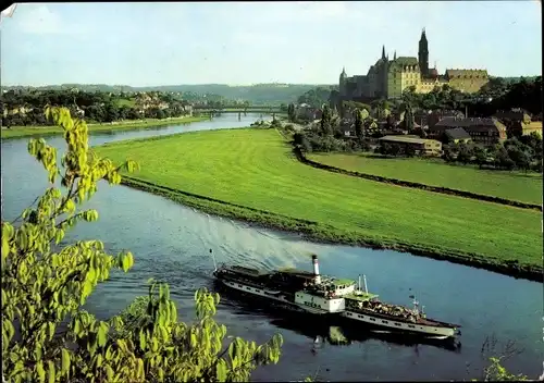 Ak Meißen an der Elbe, Blick von Proschwitz ins Elbtal, Schiff