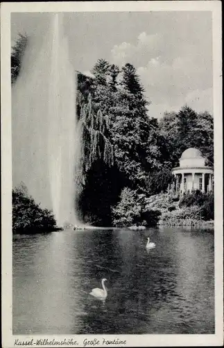 Ak Bad Wilhelmshöhe Kassel in Hessen, Große Fontaine, Schwäne, Pavillon