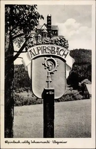 Ak Alpirsbach im Schwarzwald, Wegweiser, Wappen