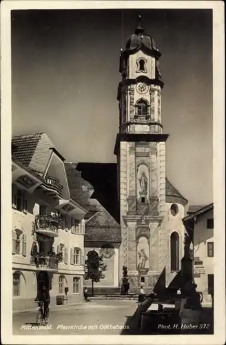 Ak Mittenwald in Oberbayern, Pfarrkirche, Göthehaus