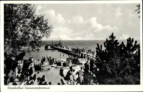 Ak Ostseebad Timmendorfer Strand, Strandkörbe, Landungsbrücke, Sandburgen