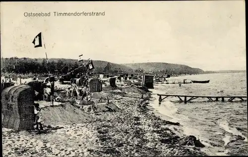 Ak Ostseebad Timmendorfer Strand,. Landungssteg, Strand, Strandkörbe, Flaggen