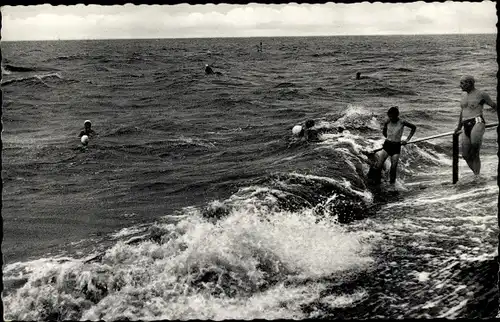 Ak Nordseebad Tossens Butjadingen, Badende, Wellengang