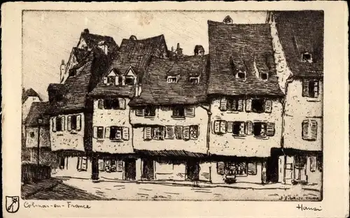 Künstler Ak Hansi, Jean Jacques Waltz, Colmar Kolmar Elsass Haut Rhin, Häuser