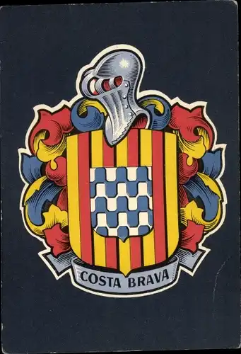 Wappen Ak Costa Brava Katalonien Spanien, Ritterhelm