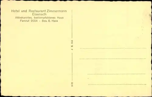 Ak Eisenach, Hotel und Restaurant Zimmermann