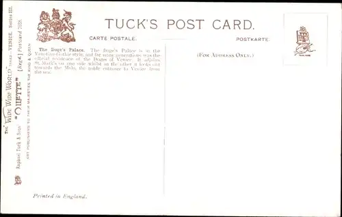 Künstler Ak Venezia Venedig Veneto, Markusplatz mit Dogenpalast, Tuck 7038