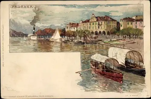 Künstler Litho Wielandt, Manuel, Pallanza Verbania Piemont, Uferpartie, Boote