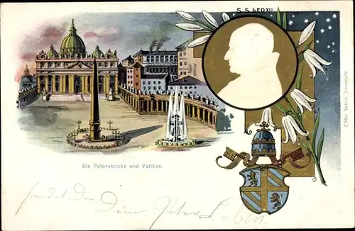 Präge Litho Vatikan, Papst Leo XIII., Peterskirche, Wappen