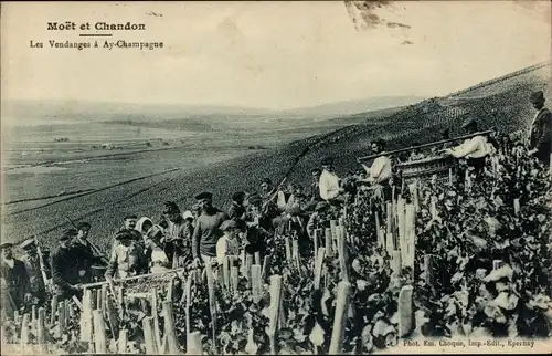 Ak Aÿ-Champagne Marne, Moet und Chandon, die Ernte, Reklame