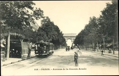 Ak Paris XVII, Avenue de la Grande Armée, Straßenbahn