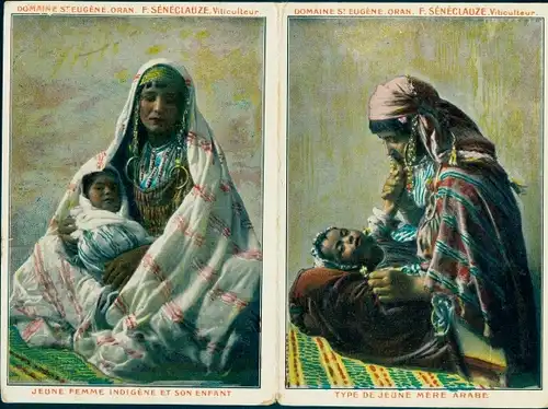Klapp Ak Oran Algerien, Araberin mit Baby, Domaine Saint Eugene, Viticulteur F. Seneclauze