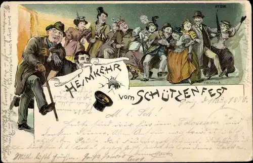 Künstler Litho Michaelis, Heimkehr vom Schützenfest, Betrunkene