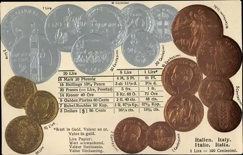Präge Ak Italien, Münzen, Lira, Centesimi