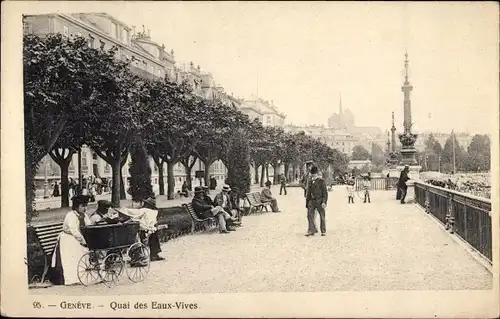 Ak Genève Genf Stadt, Quai des Eaux Vives, Kinderwagen