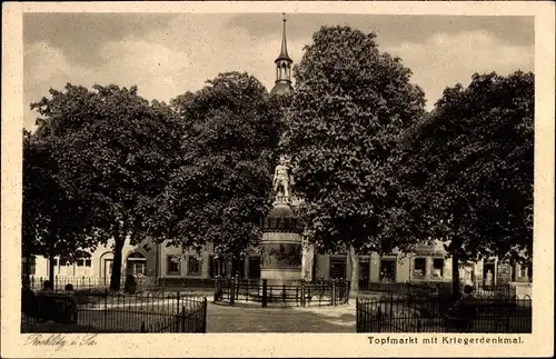 Ak Rochlitz Sachsen, Topfmarkt mit Kriegerdenkmal