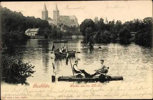 Ak Rochlitz an der Mulde Sachsen, Ruderboote, Schloss