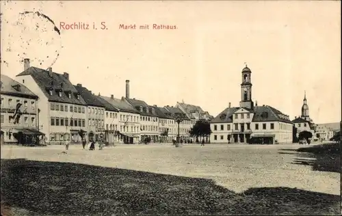 Ak Rochlitz Sachsen, Markt mit Rathaus, Gasthof