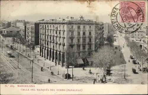 Ak Barcelona Katalonien Spanien, Calle del Marques del Duero, Paralelo