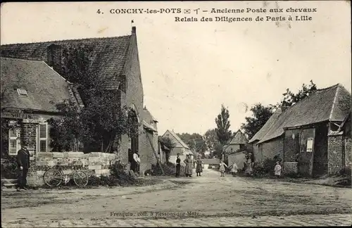 Ak Conchy les Pots Oise, ehemaliges Pferdepostamt, Postkutschenrelais von Paris nach Lille