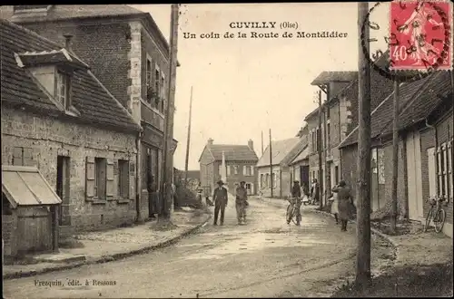 Ak Cuvilly Oise, Eine Ecke der Route de Montdidier