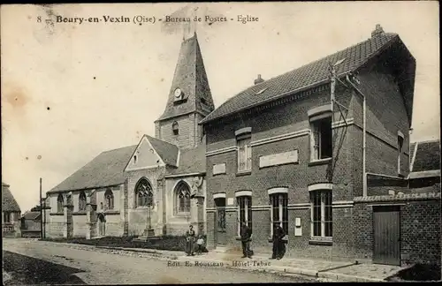 Ak Boury en Vexin Oise, Postamt, Kirche