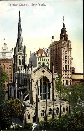 Ak New York, Trinity Church, Wohnhäuser