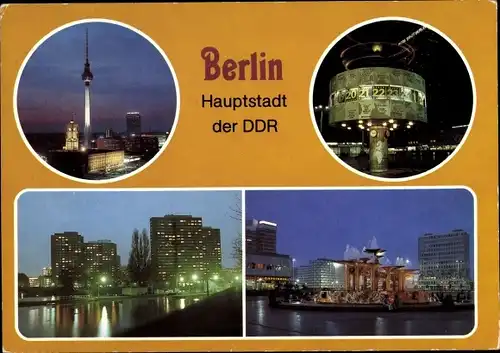 Ak Berlin Mitte, Alexanderplatz, Fernseh- und UKW-Turm der Deutschen Post, Weltzeituhr, Fischerinsel
