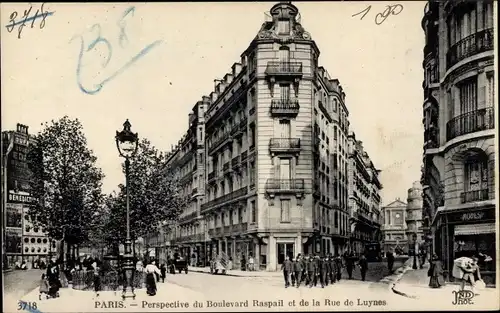 Ak Paris VII, Perspektive des Boulevard Raspail und der Rue de Luynes