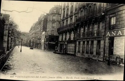 Postkarte Paris V, Überschwemmungen 1910, Rue des Fossés Saint Bernard