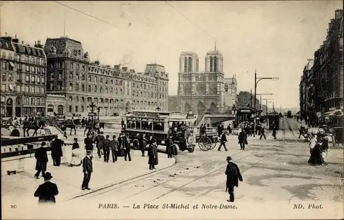 Ak Paris V, Place St. Michel und Notre Dame