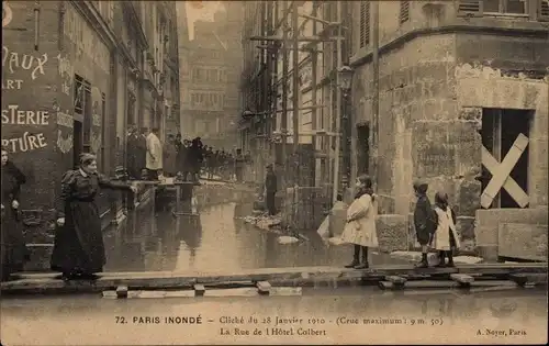 Postkarte Paris V, Überschwemmungen 1910, Rue de Hôtel Colbert