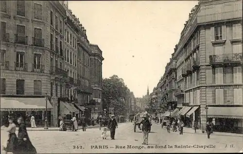 Ak Paris V, Rue Monge, im Hintergrund die Sainte Chapelle