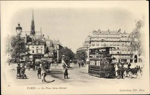 Ak Paris V, Place Saint Michel, Straßenbahn Gare de l'Est